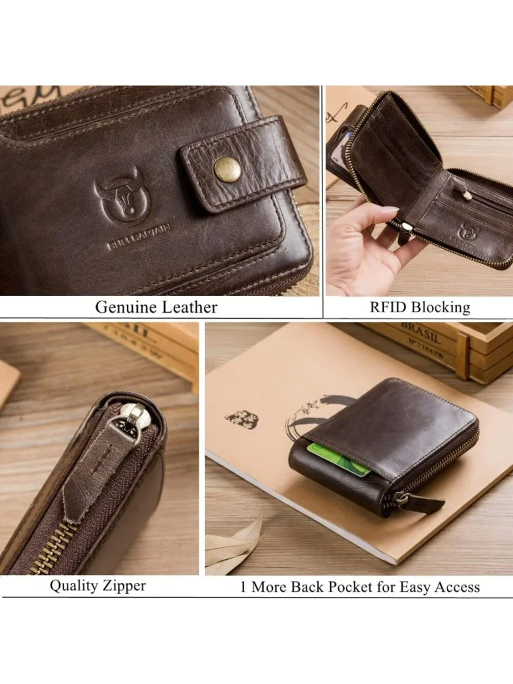 Genuine Leather Wallet for Men - Stylish Coffee Color, RFID Blocking, Slim